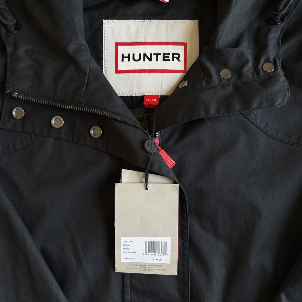 [WOMENS XL] Hunter Adela Waterproof Long Rain Jacket Lightweight Black Solid XL - Picture 5 of 9